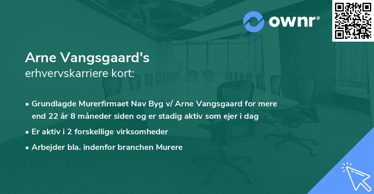 Arne Vangsgaard's erhvervskarriere kort