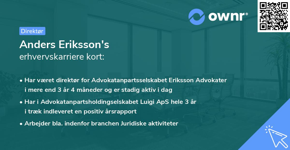 Anders Eriksson's erhvervskarriere kort