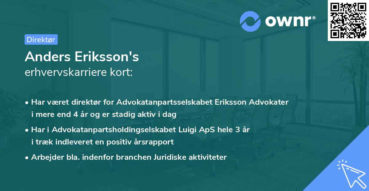 Anders Eriksson's erhvervskarriere kort