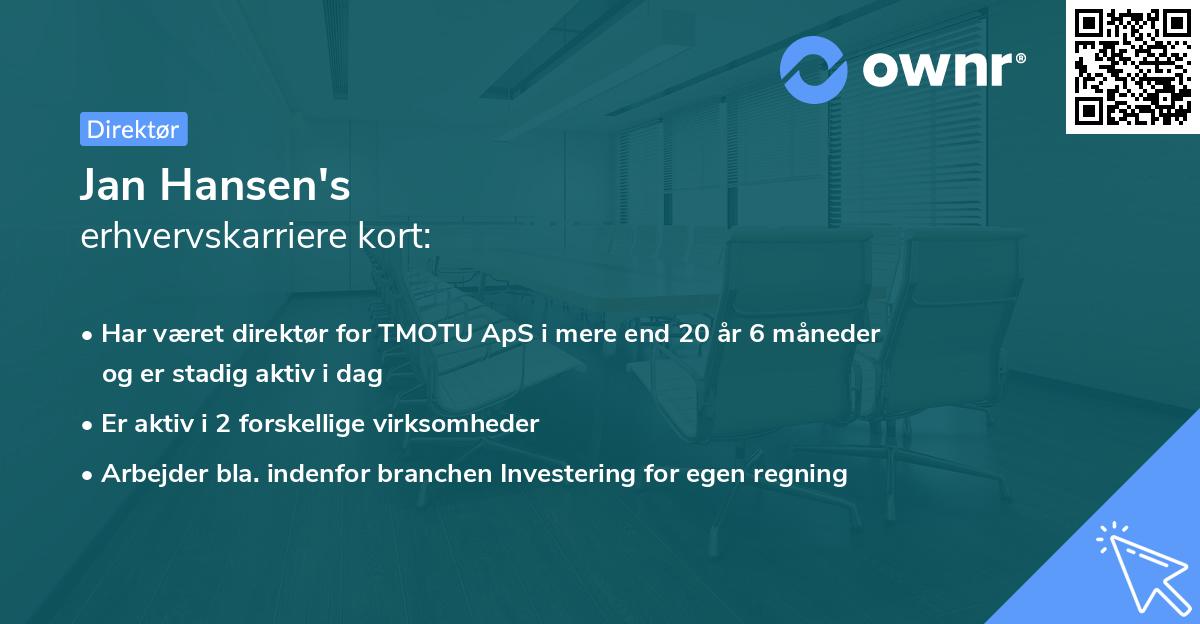 Jan Hansen's erhvervskarriere kort