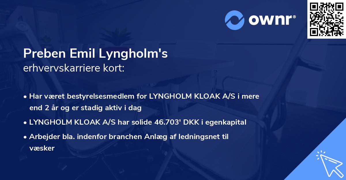 Preben Emil Lyngholm's erhvervskarriere kort