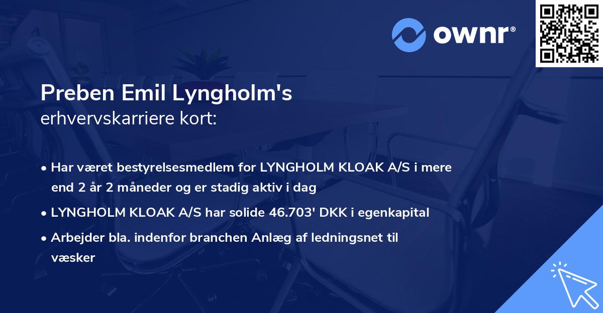 Preben Emil Lyngholm's erhvervskarriere kort