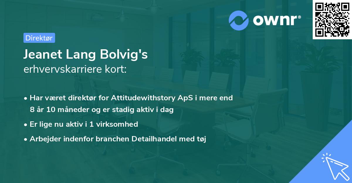Jeanet Lang Bolvig's erhvervskarriere kort