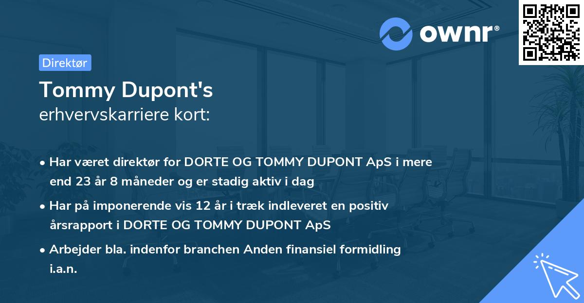 Tommy Dupont's erhvervskarriere kort