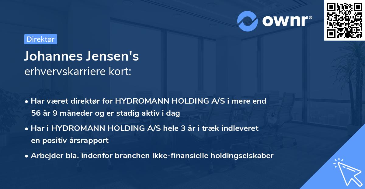 Johannes Jensen's erhvervskarriere kort