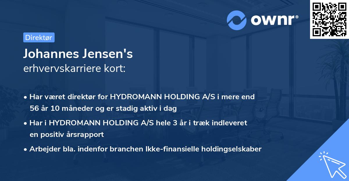 Johannes Jensen's erhvervskarriere kort