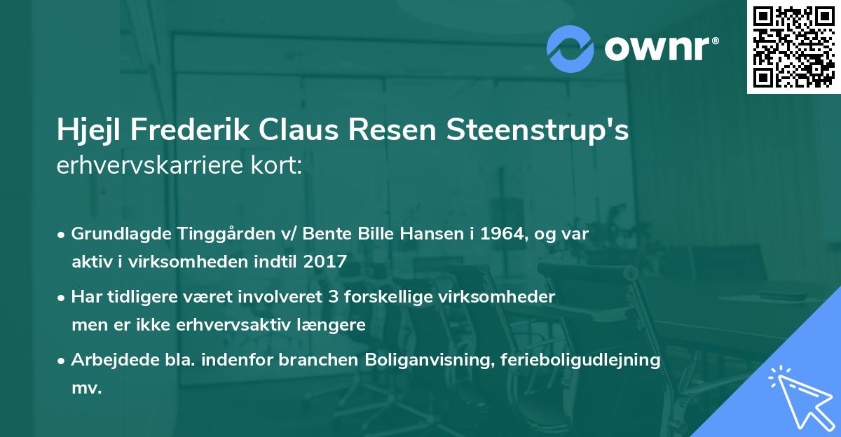 Hjejl Frederik Claus Resen Steenstrup's erhvervskarriere kort