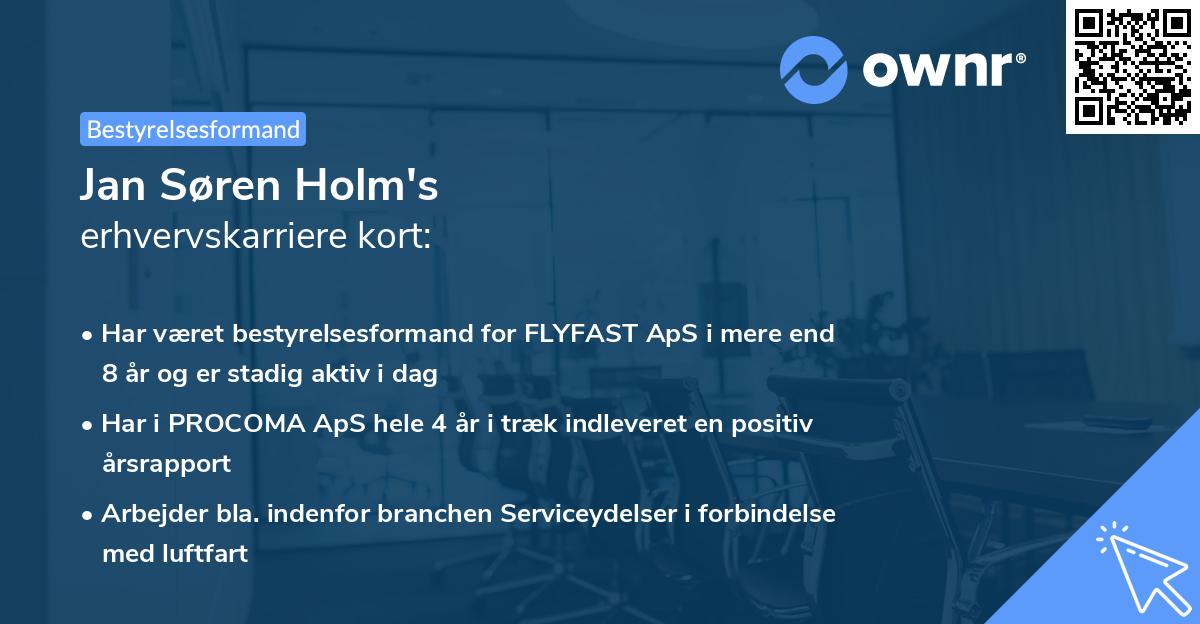 Jan Søren Holm's erhvervskarriere kort