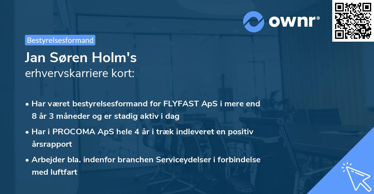 Jan Søren Holm's erhvervskarriere kort