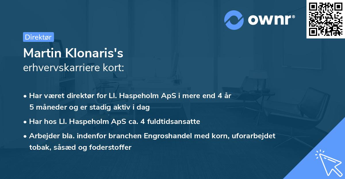 Martin Klonaris's erhvervskarriere kort