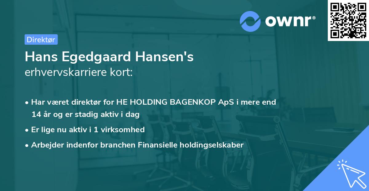 Hans Egedgaard Hansen's erhvervskarriere kort
