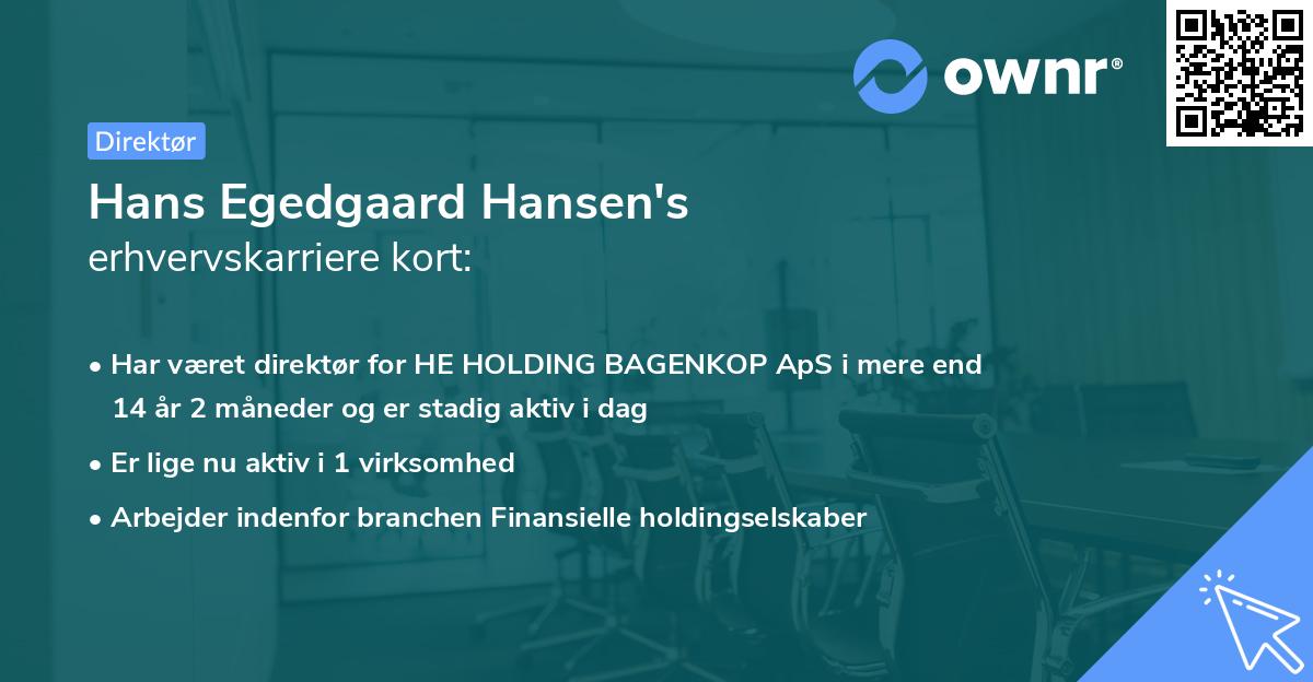 Hans Egedgaard Hansen's erhvervskarriere kort