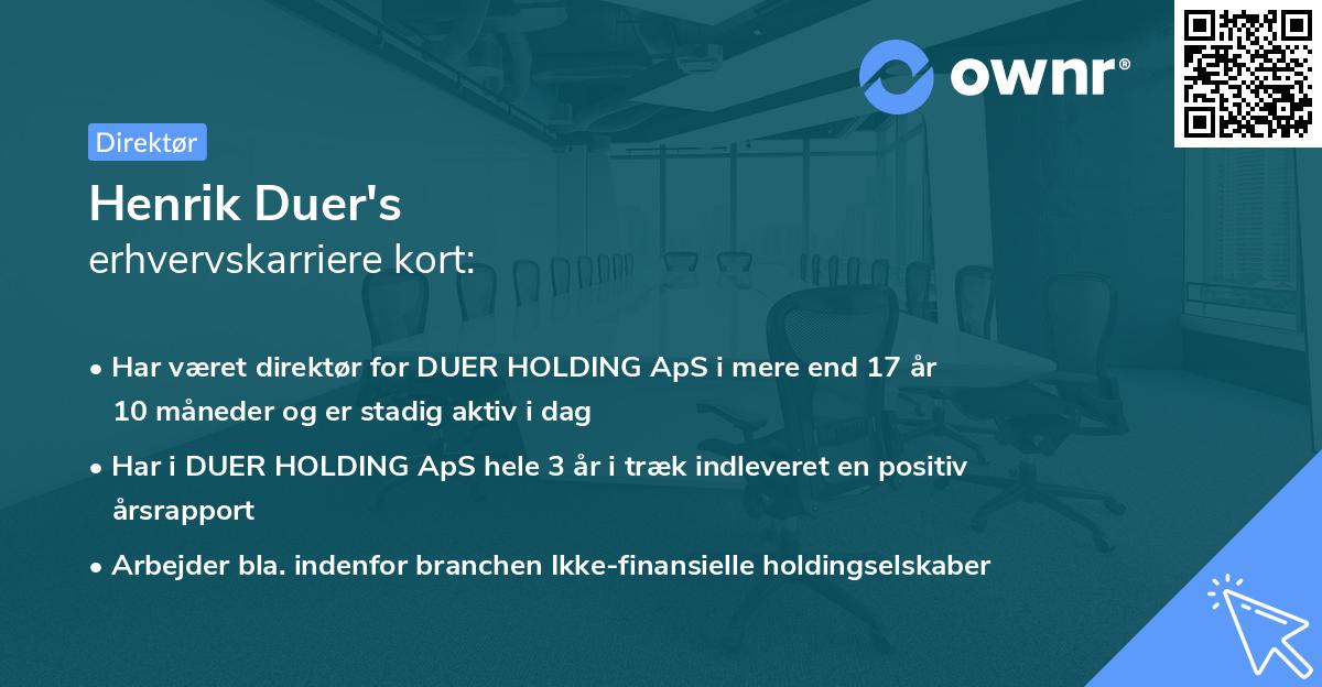 Henrik Duer's erhvervskarriere kort