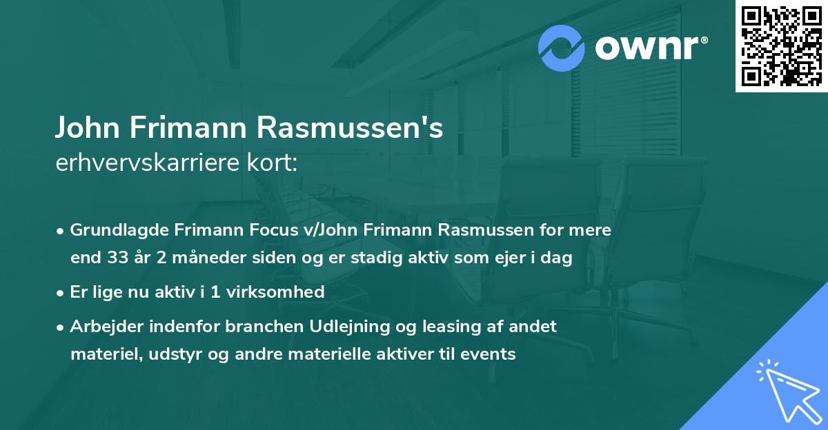 John Frimann Rasmussen's erhvervskarriere kort