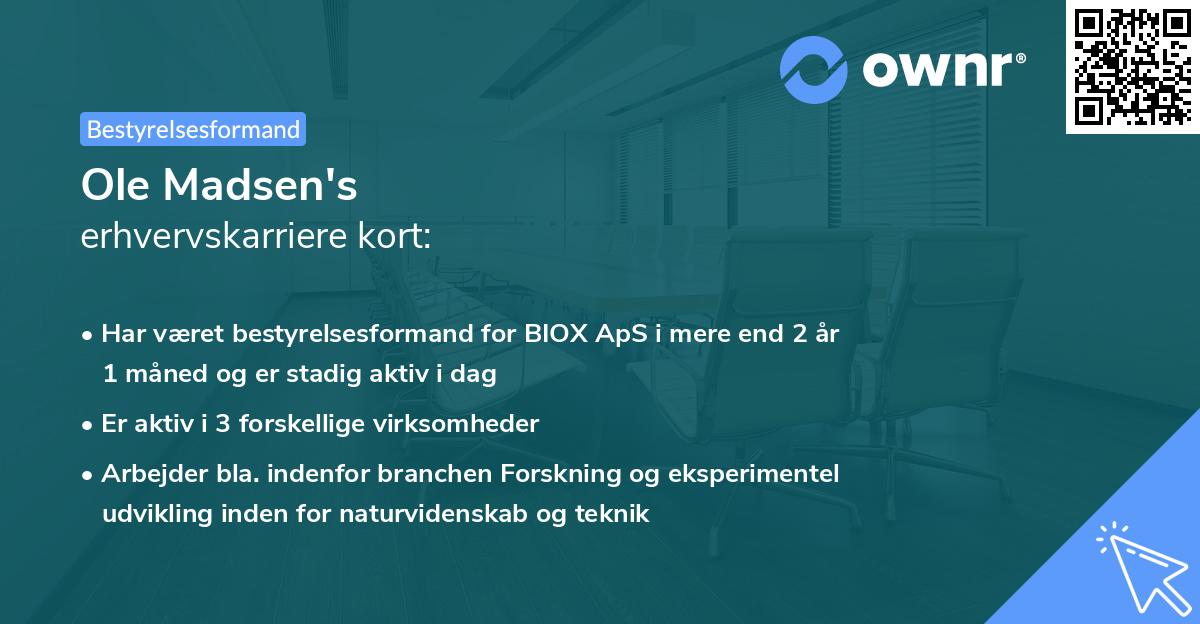 Ole Madsen's erhvervskarriere kort