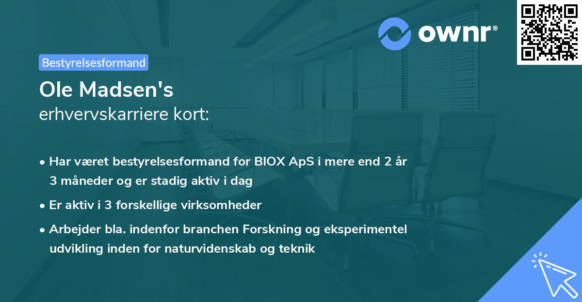 Ole Madsen's erhvervskarriere kort