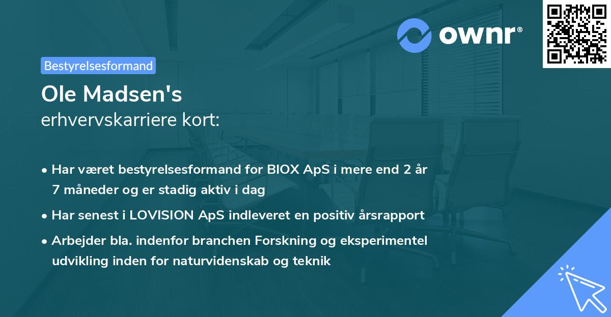 Ole Madsen's erhvervskarriere kort