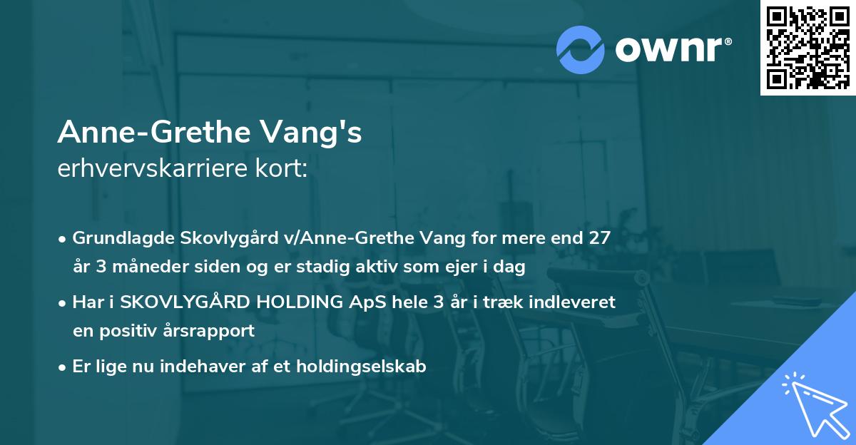 Anne-Grethe Vang's erhvervskarriere kort