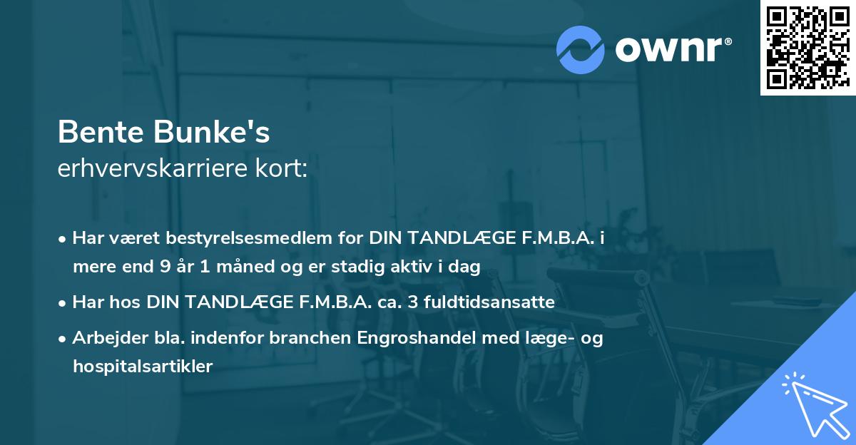 Bente Bunke's erhvervskarriere kort