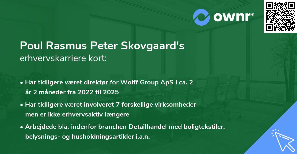 Poul Rasmus Peter Skovgaard's erhvervskarriere kort