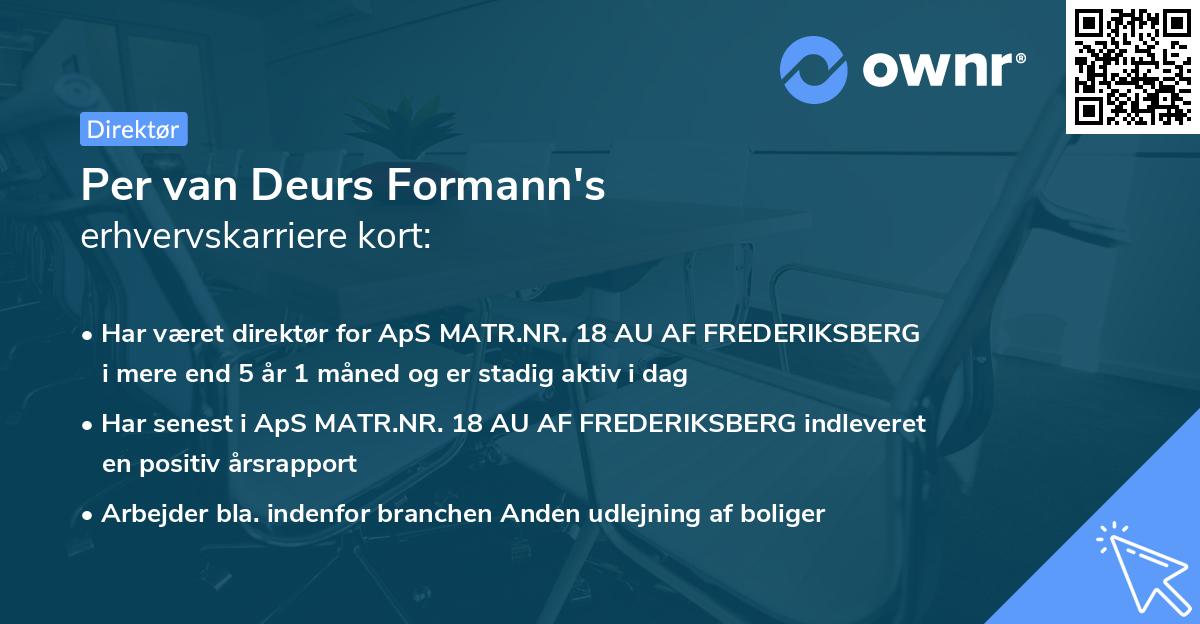 Per van Deurs Formann's erhvervskarriere kort