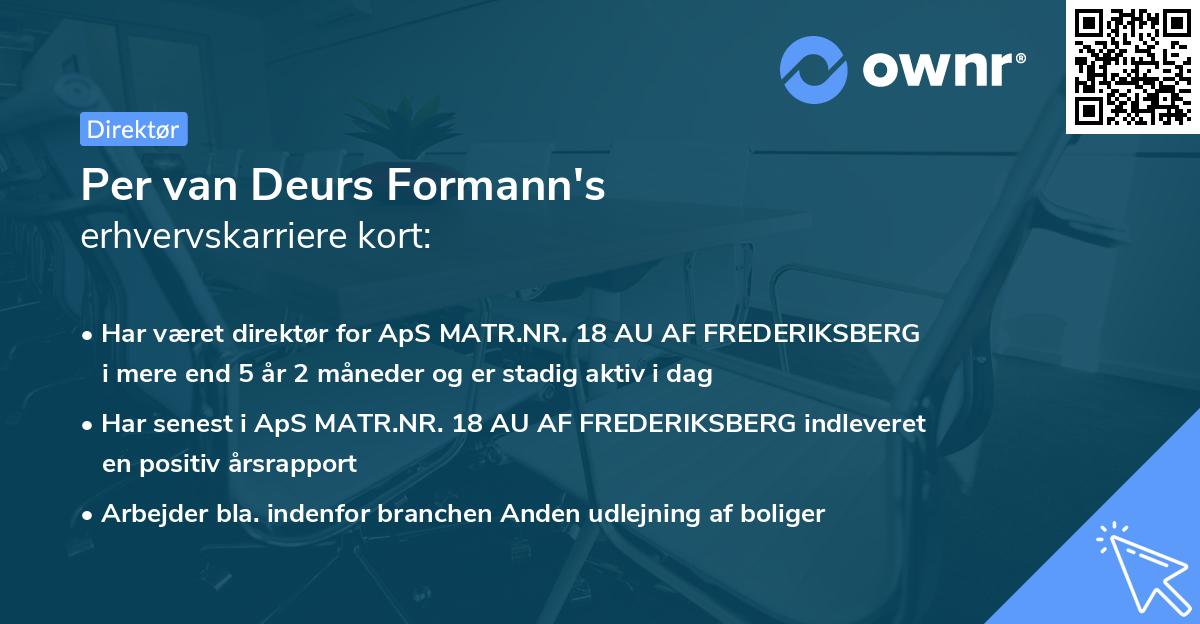 Per van Deurs Formann's erhvervskarriere kort