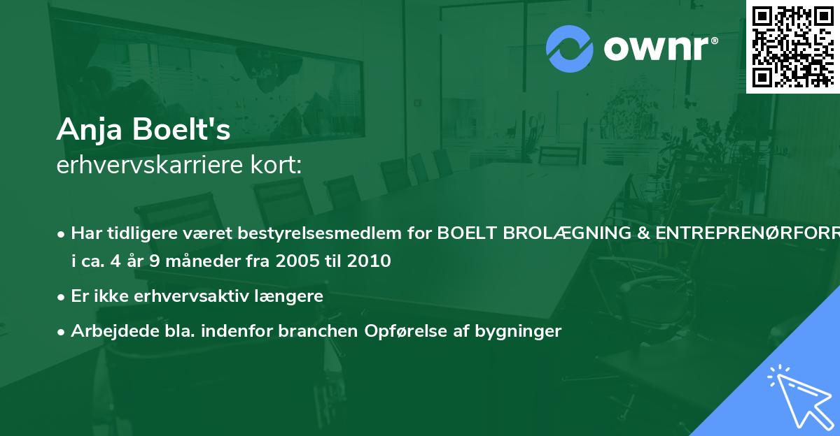Anja Boelt's erhvervskarriere kort