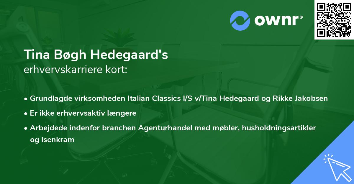 Tina Bøgh Hedegaard's erhvervskarriere kort