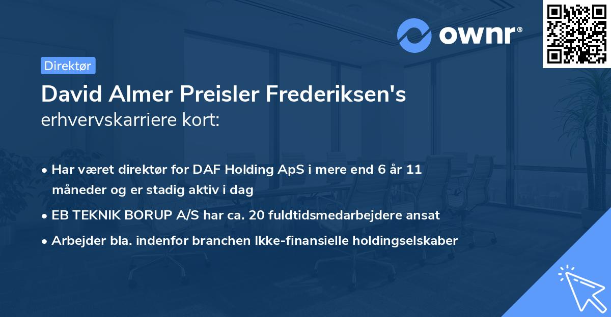 David Almer Preisler Frederiksen's erhvervskarriere kort