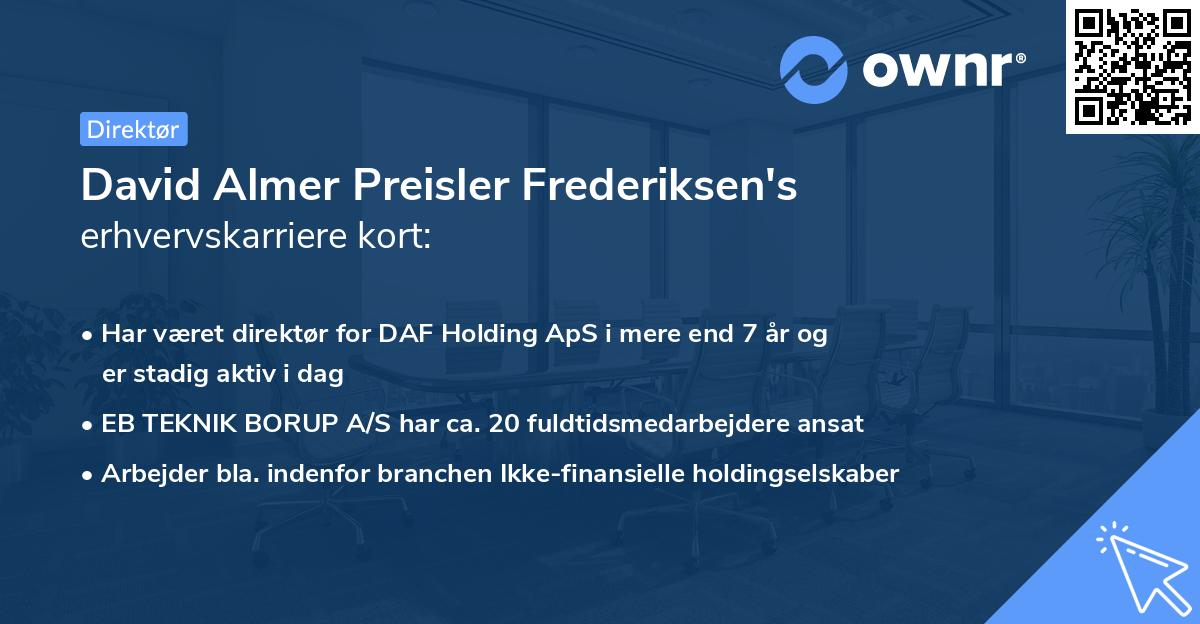 David Almer Preisler Frederiksen's erhvervskarriere kort