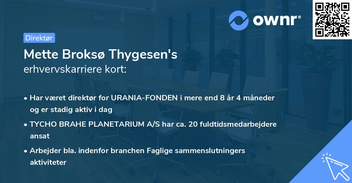 Mette Broksø Thygesen's erhvervskarriere kort
