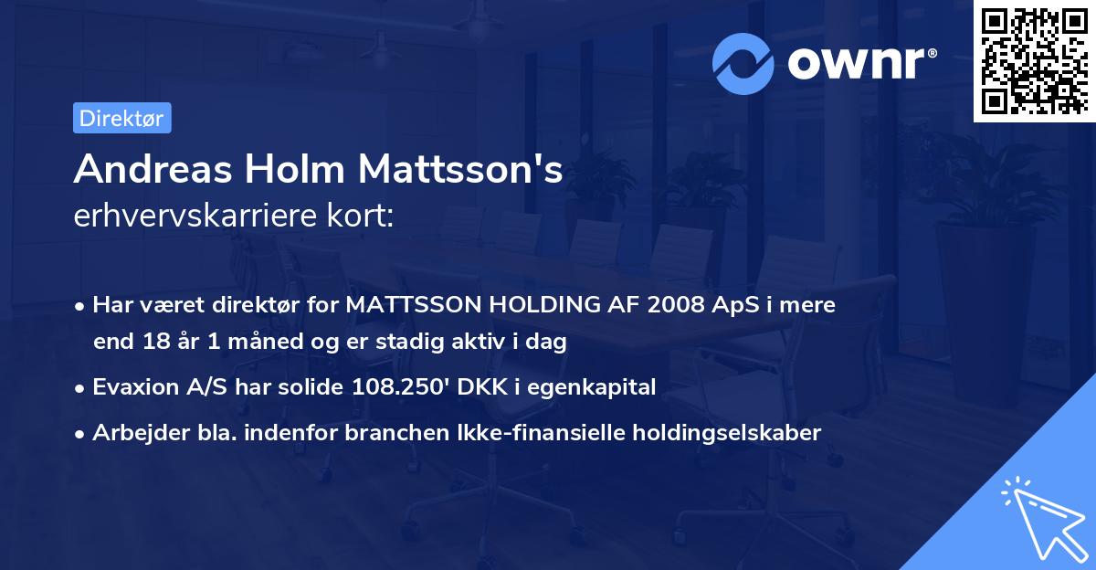 Andreas Holm Mattsson's erhvervskarriere kort