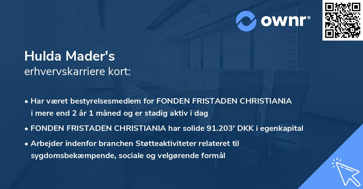 Hulda Mader's erhvervskarriere kort