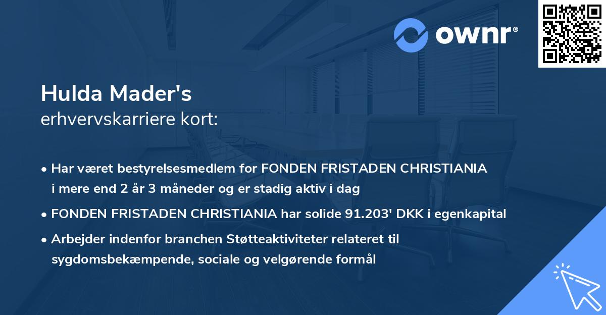 Hulda Mader's erhvervskarriere kort