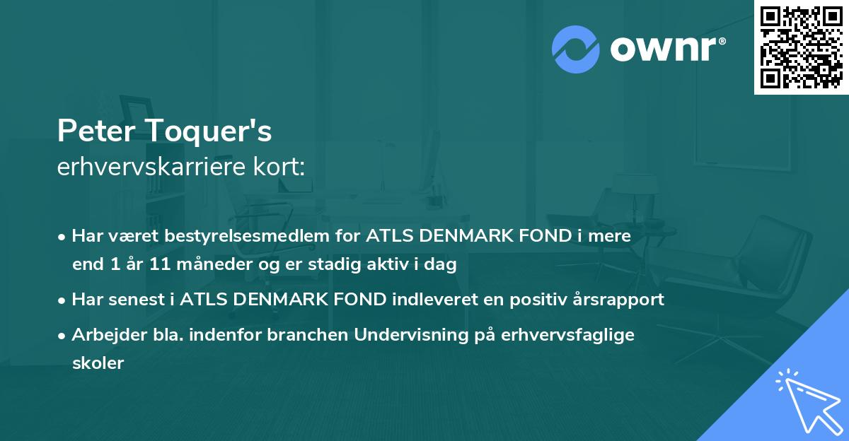 Peter Toquer's erhvervskarriere kort