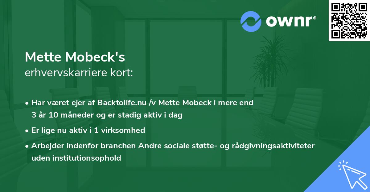 Mette Mobeck's erhvervskarriere kort