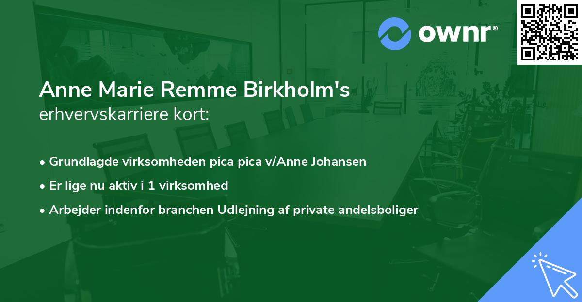 Anne Marie Remme Birkholm's erhvervskarriere kort