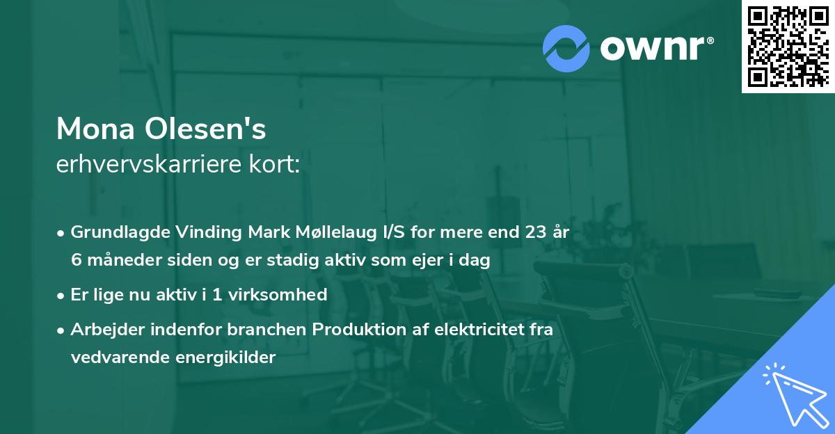 Mona Olesen's erhvervskarriere kort