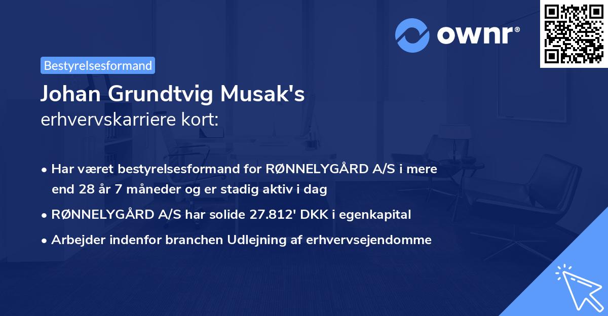 Johan Grundtvig Musak's erhvervskarriere kort