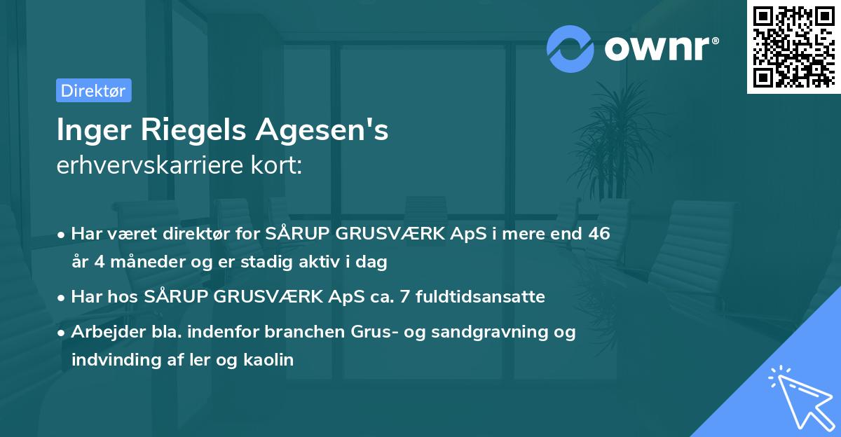 Inger Riegels Agesen's erhvervskarriere kort