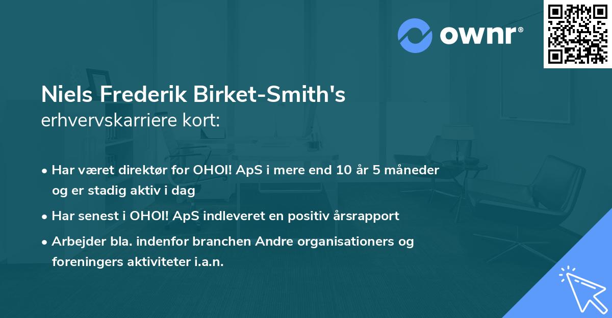 Niels Frederik Birket-Smith's erhvervskarriere kort