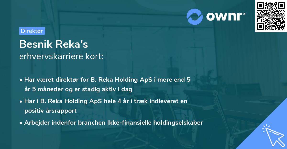 Besnik Reka's erhvervskarriere kort