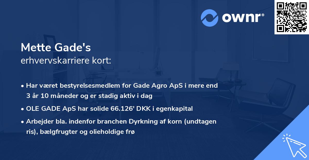 Mette Gade's erhvervskarriere kort