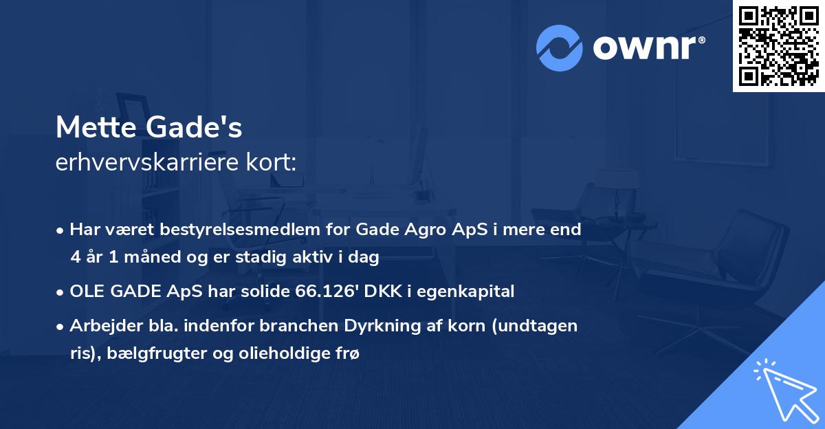 Mette Gade's erhvervskarriere kort