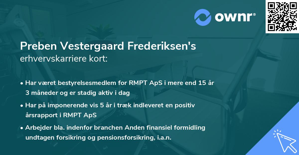 Preben Vestergaard Frederiksen's erhvervskarriere kort