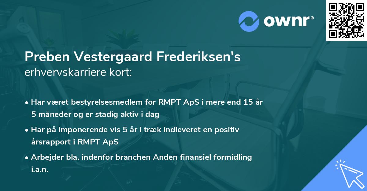 Preben Vestergaard Frederiksen's erhvervskarriere kort