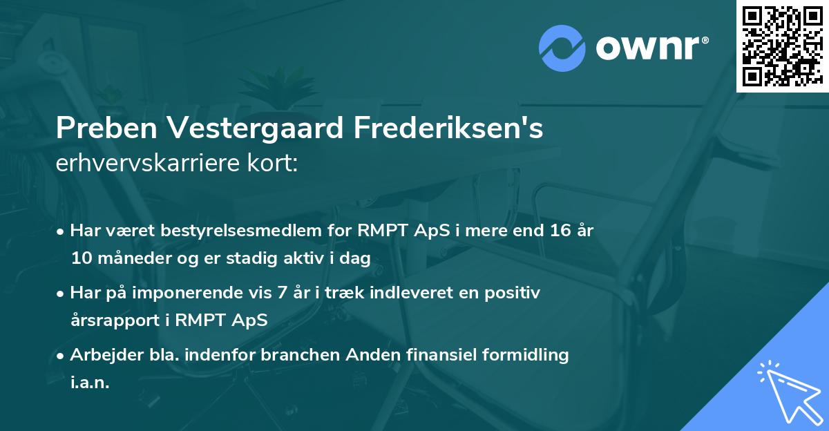 Preben Vestergaard Frederiksen's erhvervskarriere kort
