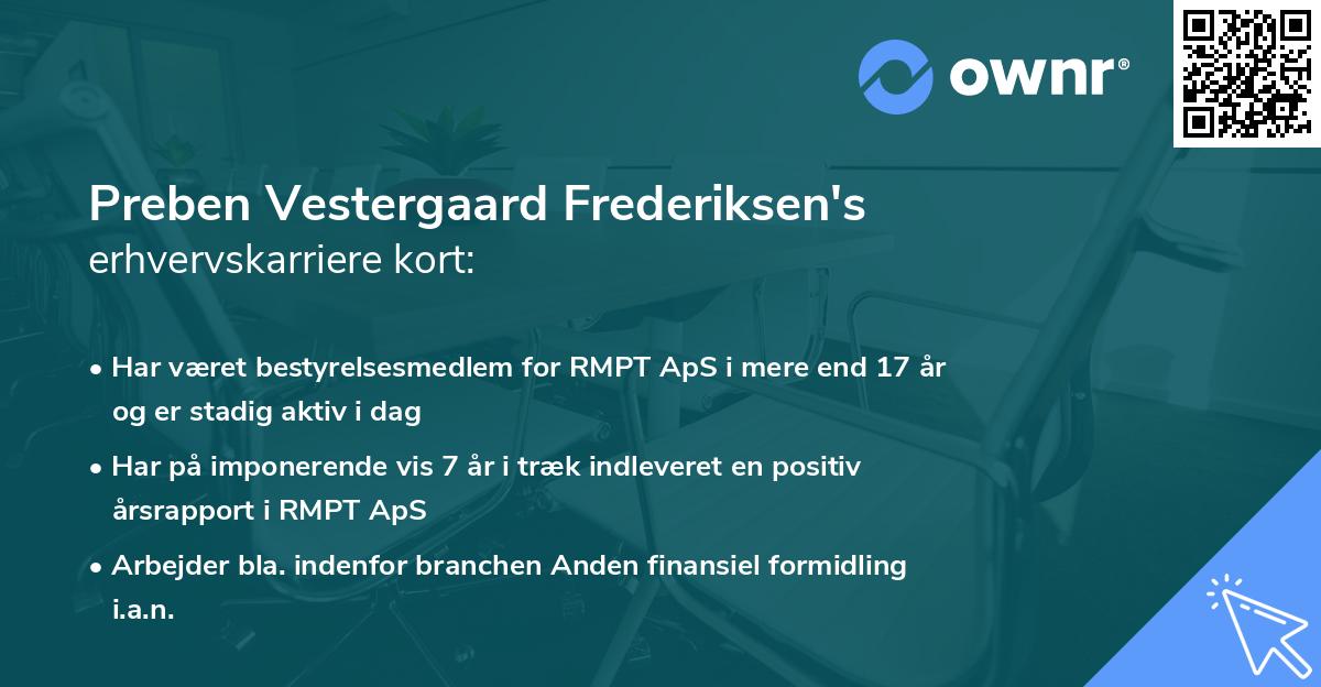 Preben Vestergaard Frederiksen's erhvervskarriere kort