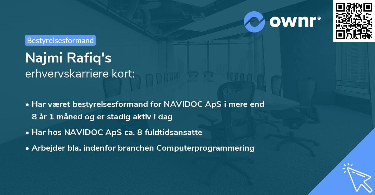 Najmi Rafiq's erhvervskarriere kort