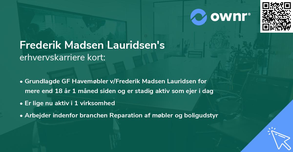 Frederik Madsen Lauridsen's erhvervskarriere kort